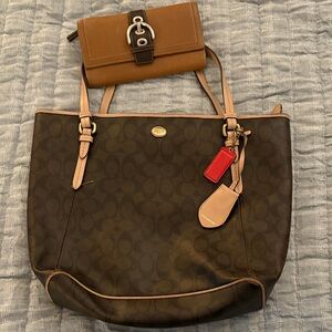Coach Brown and Tan Shoulder Bag w/ Wallet